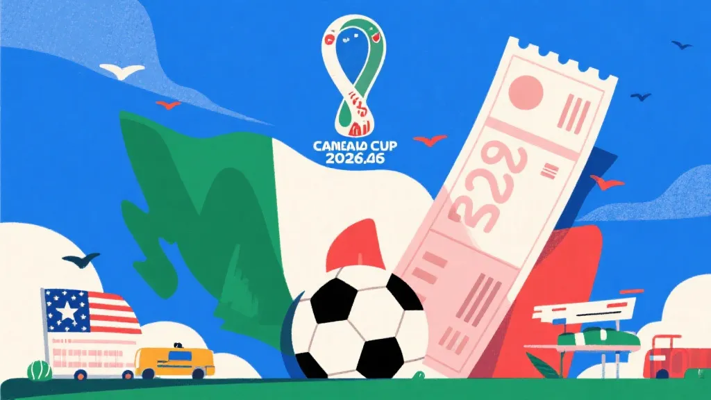 2026年美加墨世界杯概念图，包含足球与高昂旅行账单元素